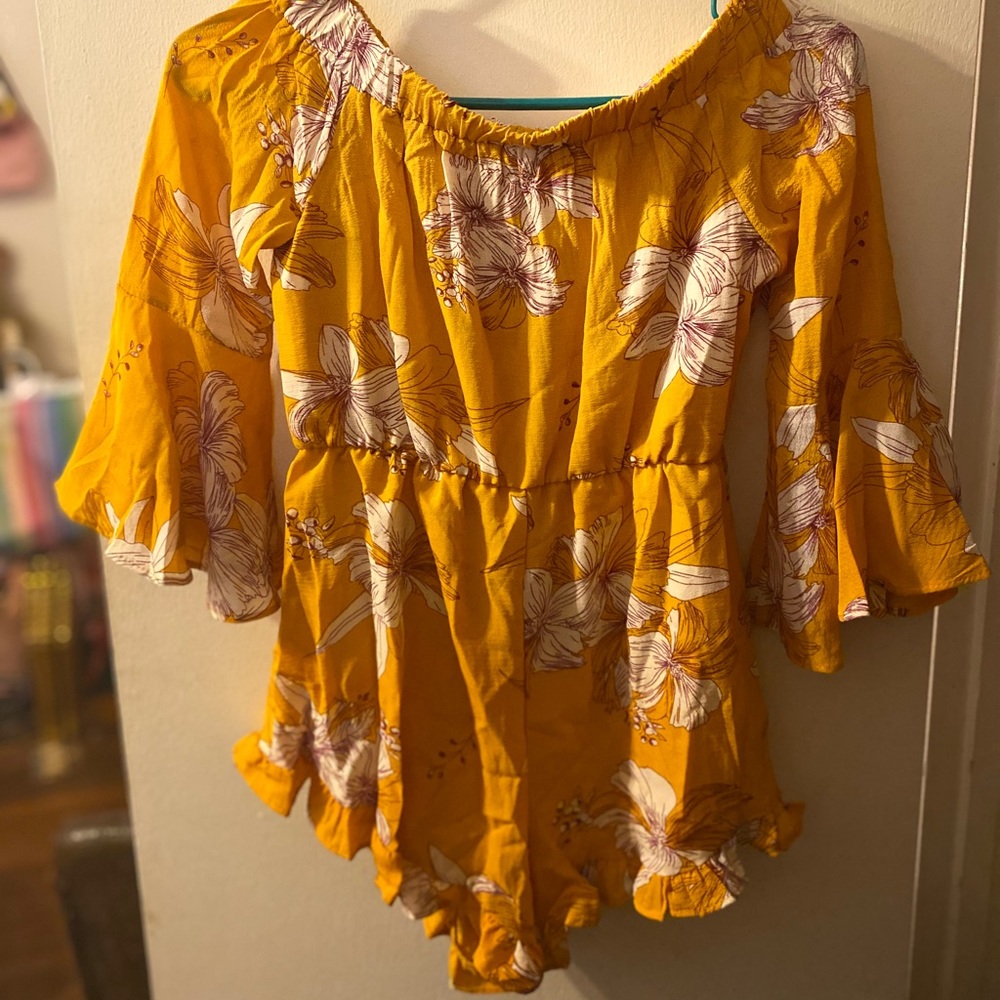 Yellow floral shorts romper